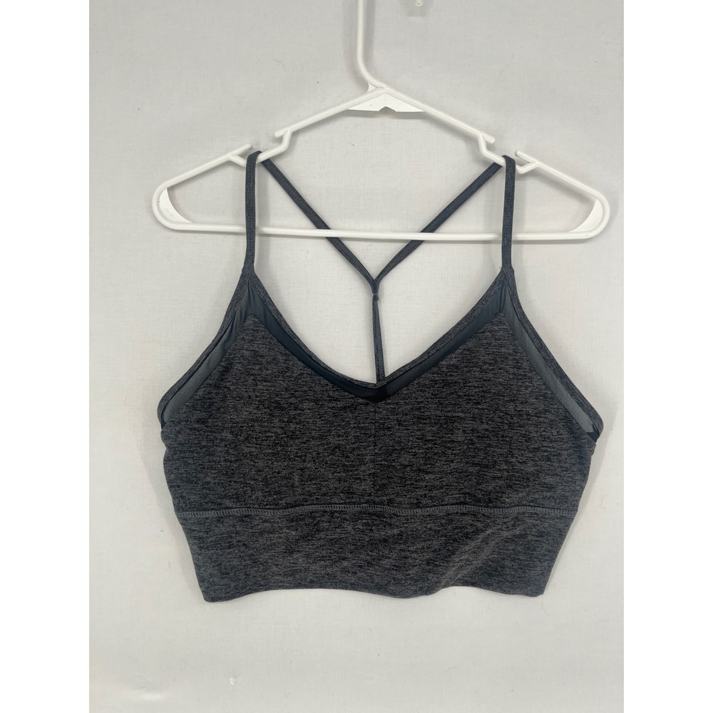 Gaiam Yoga Sports Bra Large Gray Heather Space Dye Strappy Y-Back Mesh Trim L